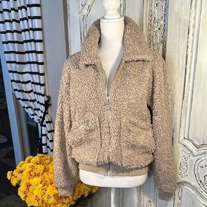 GARAGE Cozy Tan Sherpa Bomber Jacket
